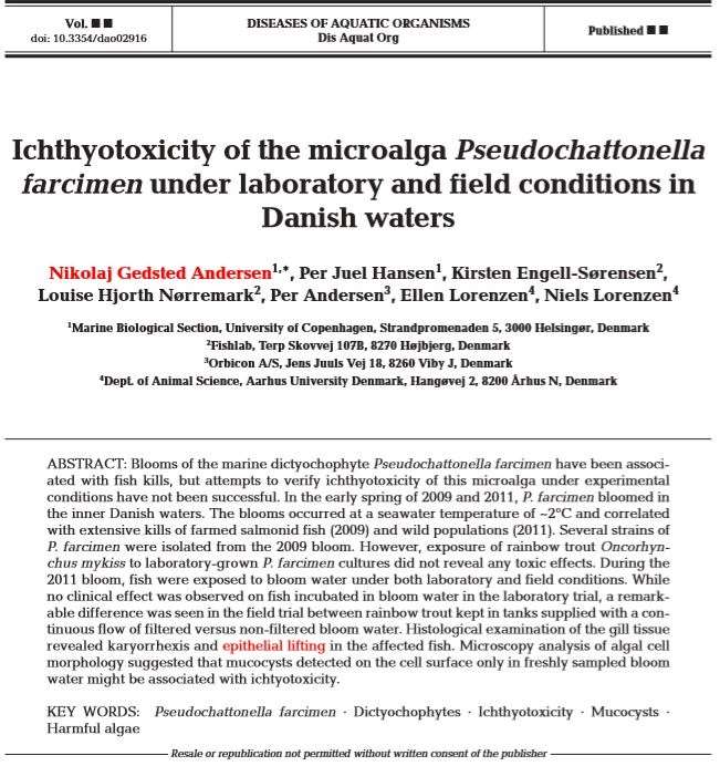 12.andersen et al 2015. ichthyotoxicity of the microalga pseudochattonella farcimen under laboratory and field conditions in danish waters